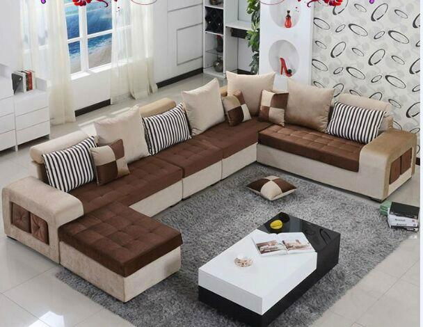客厅五件优质植绒布艺沙发木质工艺 3