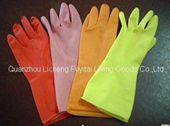 Latex household glove with flocking 