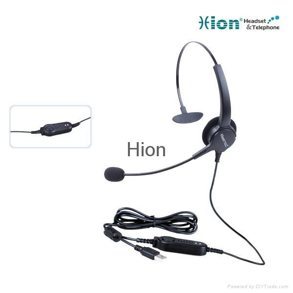 Monaural Noise Canceling Microphone Call Center Headset with USB plug