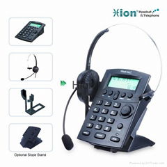 Call center Caller ID telephone dial pad with monaural headset