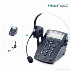 Call center Caller ID telephone dial pad with monaural headset