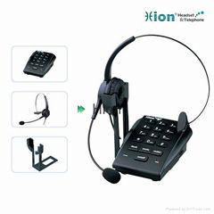 Call center telephone dial pad with monaural headset