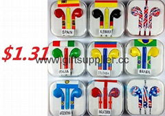 3.5MM Mobile Phone Stereo Colorful World Cup Earphone