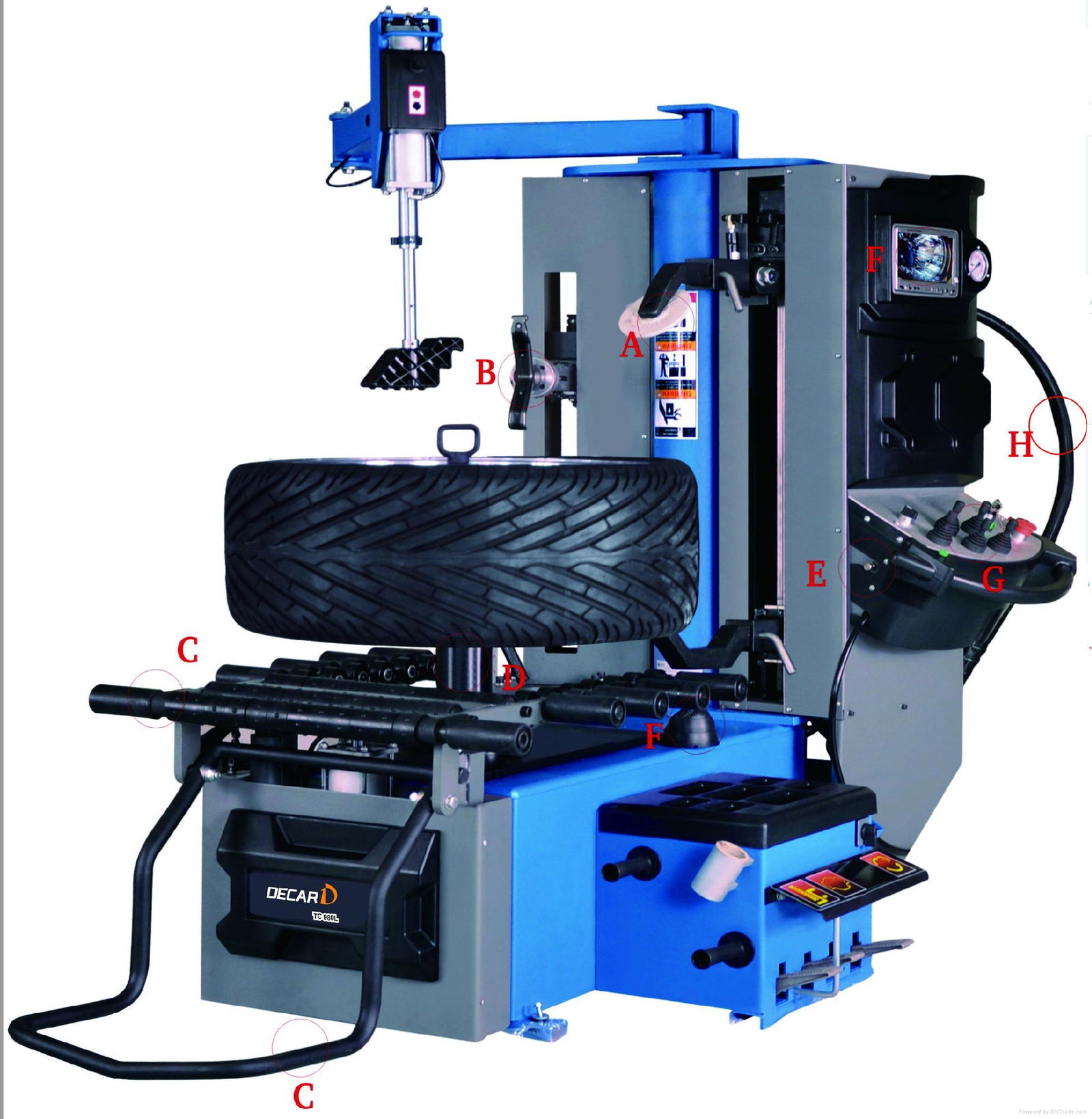 Automatic tyre changing equipment used for workshop