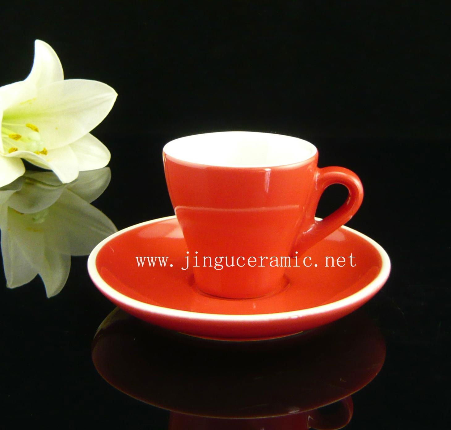 Ceramic stoneware coffee cup with saucer