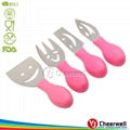 pink plastic handle cheese knife using