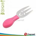 pink plastic handle cheese knife using 4