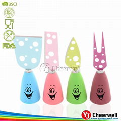 plastic handle colorful 4pcs cheese knife set