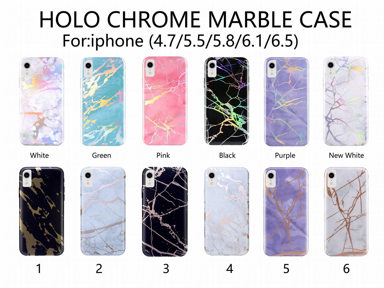 iPhone Xr phone cover holo chrome marble case 5