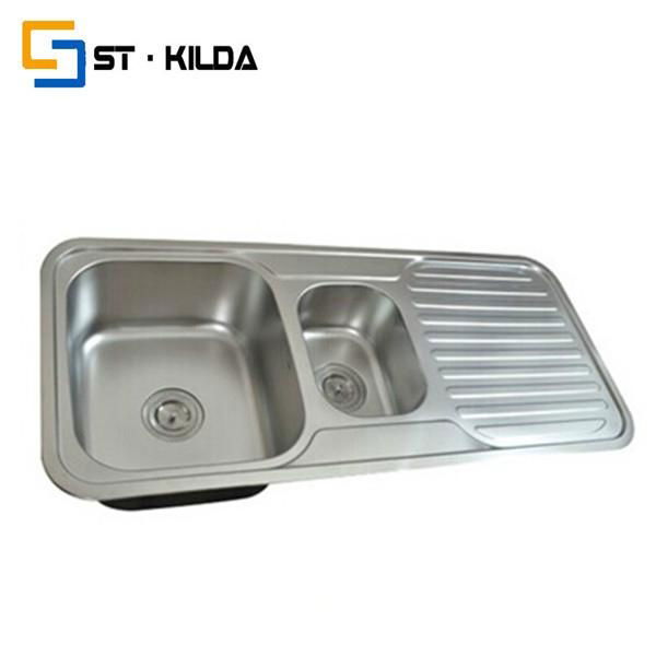 Stainless steel kitchen sink--double bowl sink with drainboard