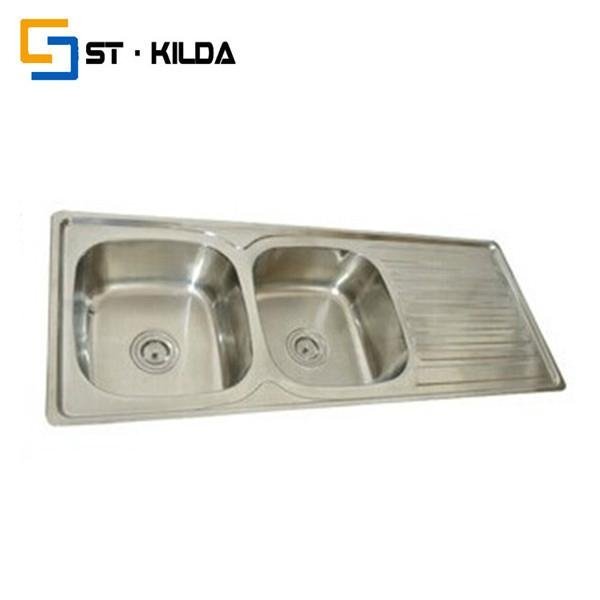 Stainless steel kitchen sink--double bowl sink with drainboard 2