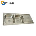 Stainless steel kitchen sink--double bowl sink with drainboard 2