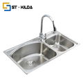 Stainless steel kitchen sink--double bowl sink with drainboard 2