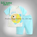 2015 100%Cotton Summer Baby Clothing Set Cute Blue Newborn Baby Boy Girl Suits