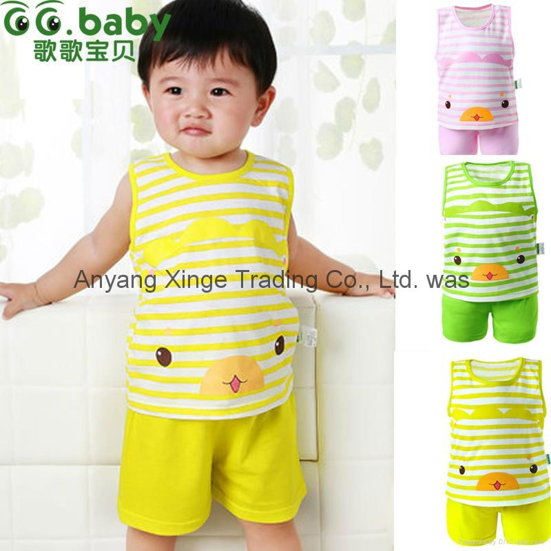  2015 Cute 100%Cotton Baby Sets Summer Striped Newborn Baby T-shirt Short Suits 