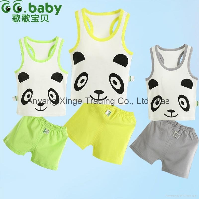 2015 NEW 100%Cotton Summer Baby Sets Panda Newborn Baby Girl Boy Clothing Suits