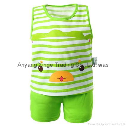  2015 Cute 100%Cotton Baby Sets Summer Striped Newborn Baby T-shirt Short Suits  2