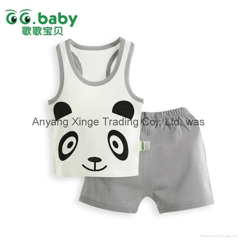 2015 NEW 100%Cotton Summer Baby Sets Panda Newborn Baby Girl Boy Clothing Suits 5