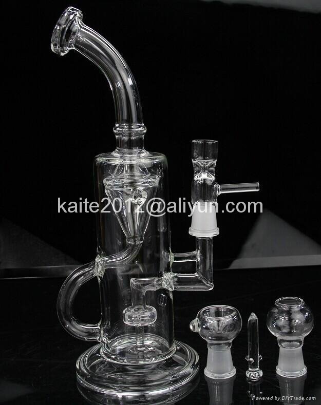 2015 New double recycler 11 inches Glass Water Pipe Glass bong hot sell free shi