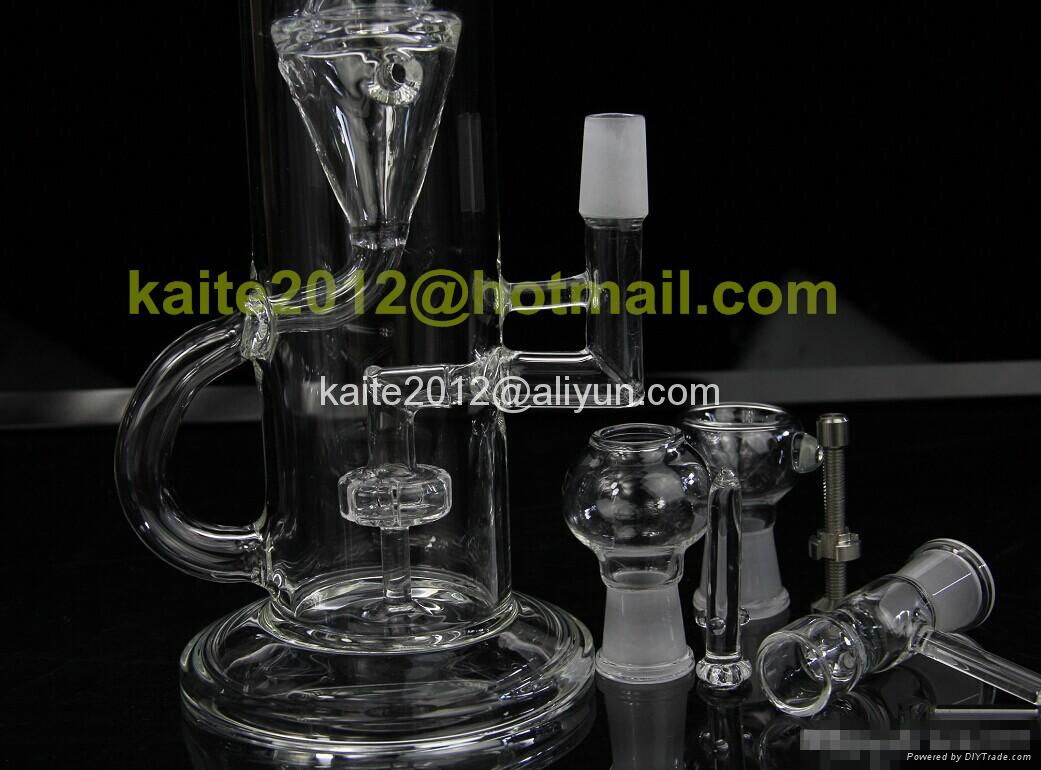 2015 New double recycler 11 inches Glass Water Pipe Glass bong hot sell free shi 3