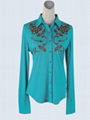 Ladies knit shirt with front placket and