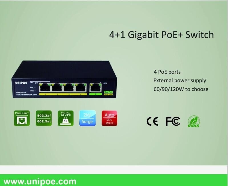 Promotion  UNIPOE 5-port Gigabit Ethernet PoE switch with 4-port PoE 2