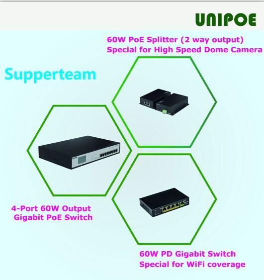 Single port 60W 8- port 10/100/1000M 802.3af/at PoE switch with LCD display 3