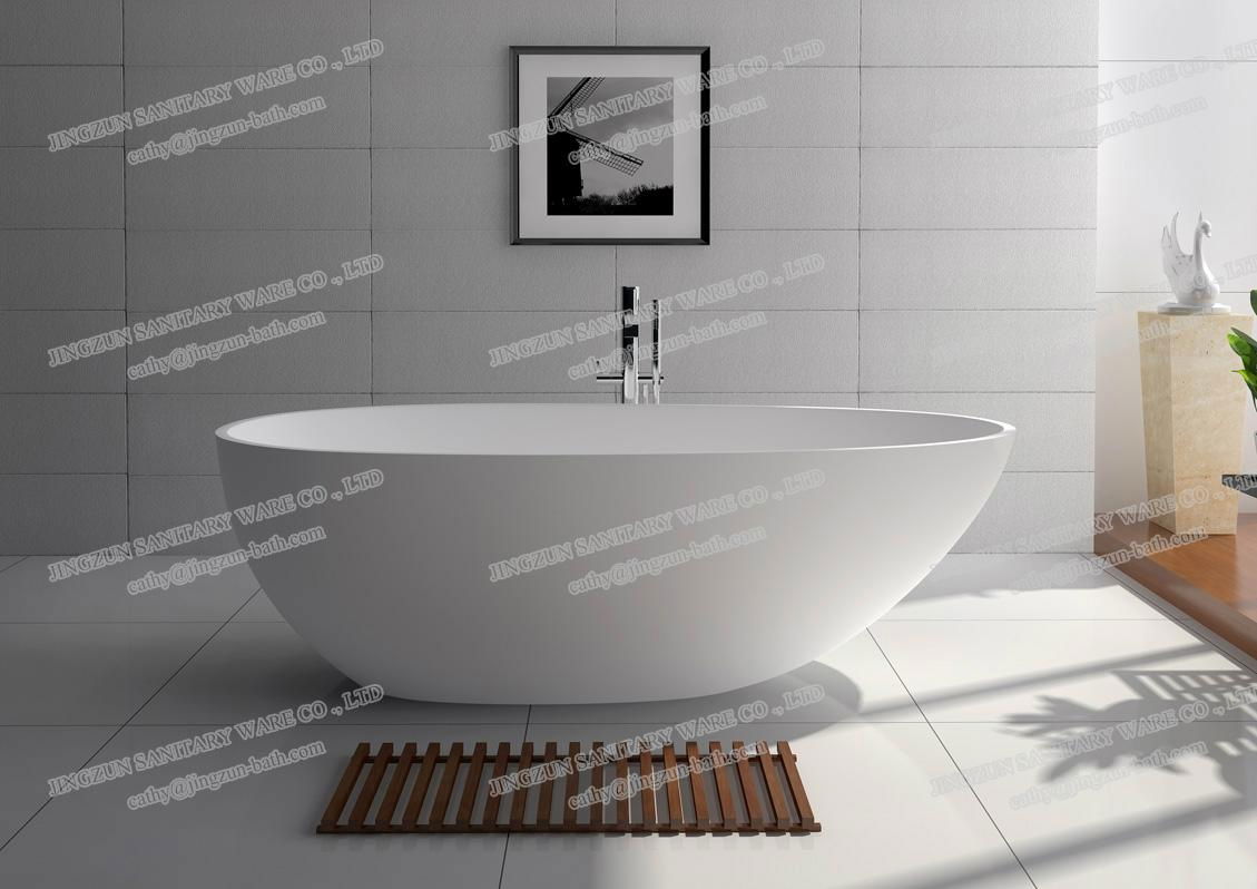 Jingzun Molded Freestanding Composite Resin Bathtub Artificial Stone Bathtub 2