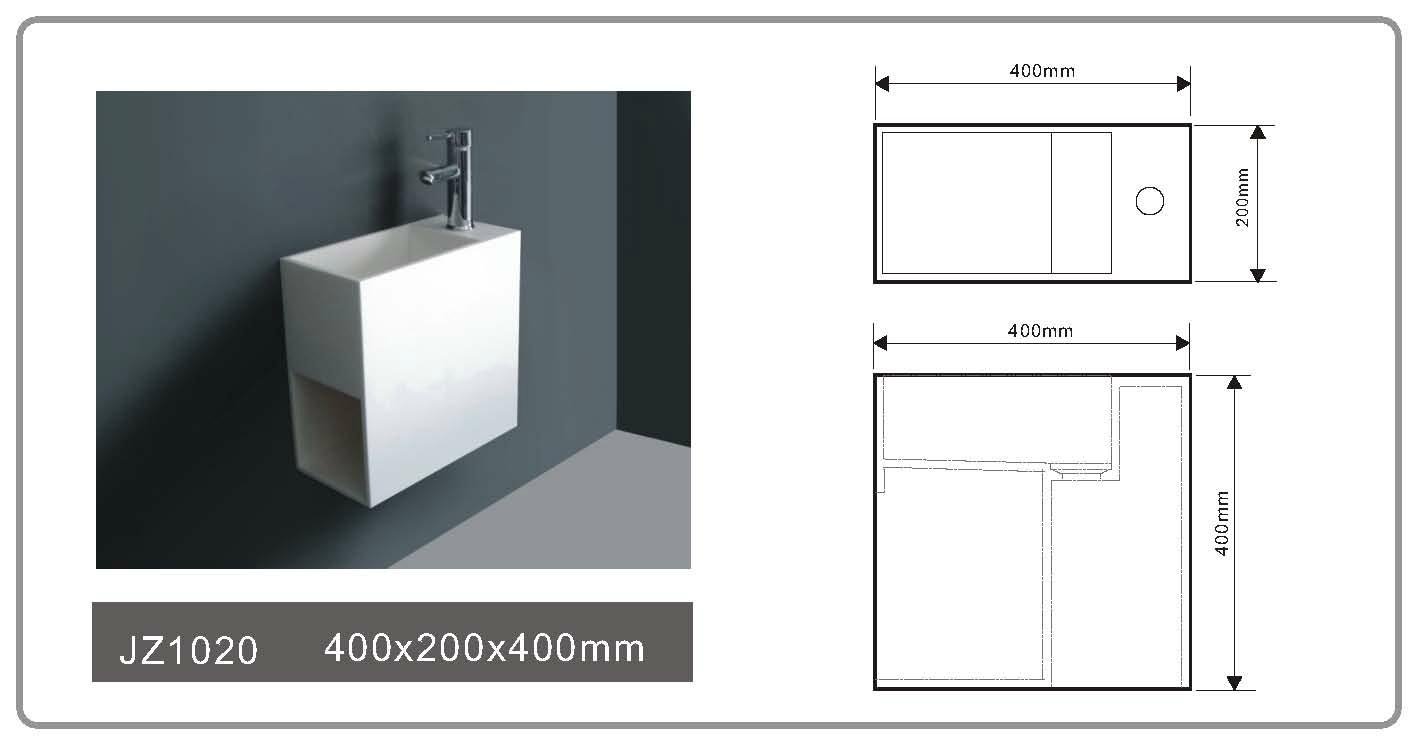 Jingzun Healthy Material Solid Surface Simple Hospital Wall Hung Hand Wash Basin 3