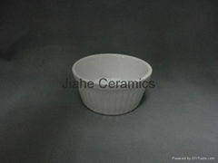 3.3" Ceramic Round Ramekin Ramekin Fluted White Souffle Dish