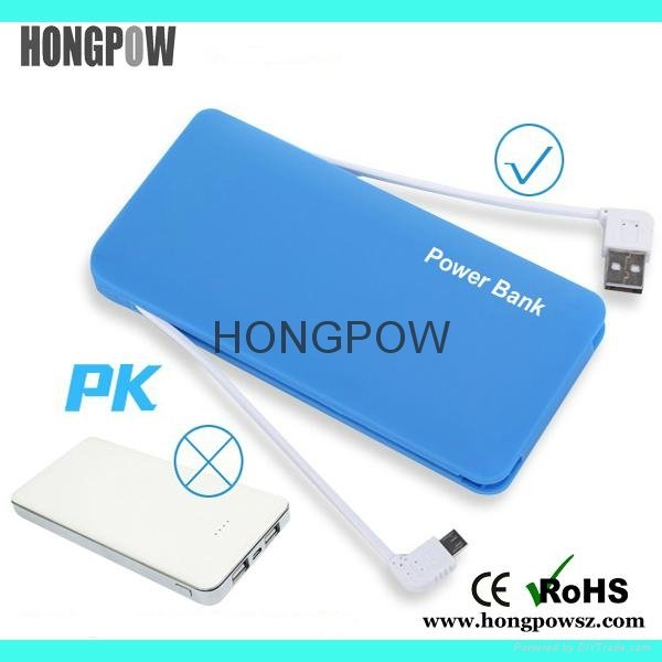 HONGPOW 8500MAH portable power bank dual usb battery backup with built in cables 4