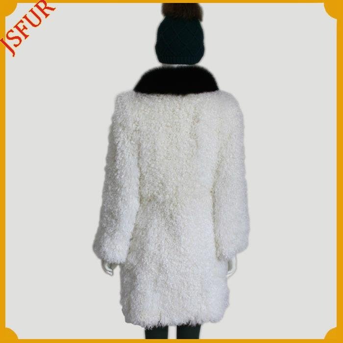 2015 hot style winter white women elegant black fox collar warm sheep fur coats 4