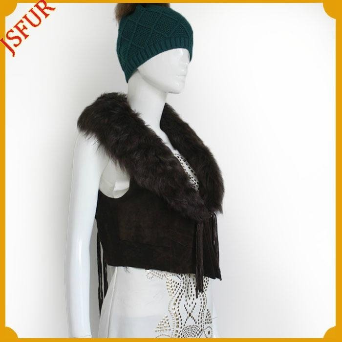 Hot sale for 2015 winter luxurious vest pigskin garment with sheep fur collar sh