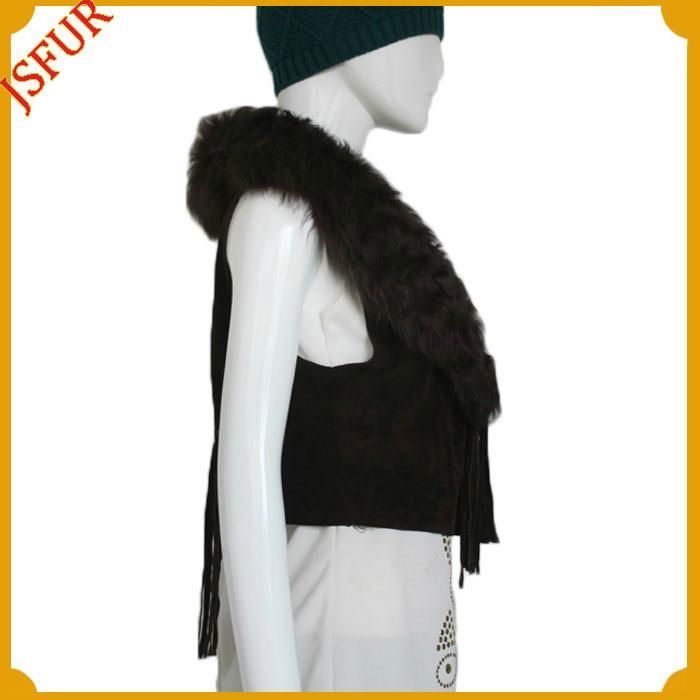 Hot sale for 2015 winter luxurious vest pigskin garment with sheep fur collar sh 3