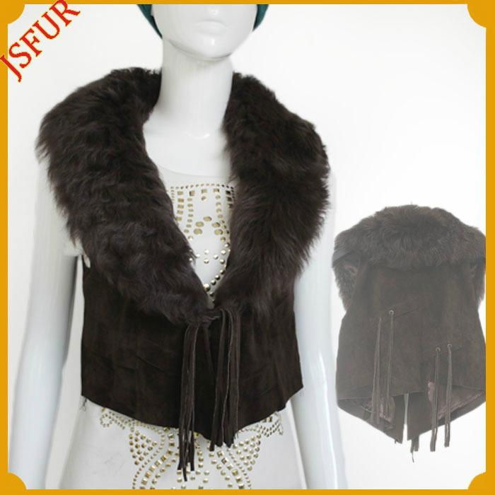 Hot sale for 2015 winter luxurious vest pigskin garment with sheep fur collar sh 4