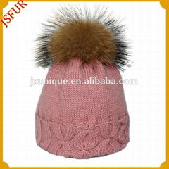 2014 hot sale real fur ball hat top with knitted merino wool