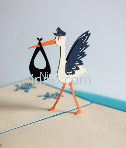 Stork mother 3D popup greeting card
