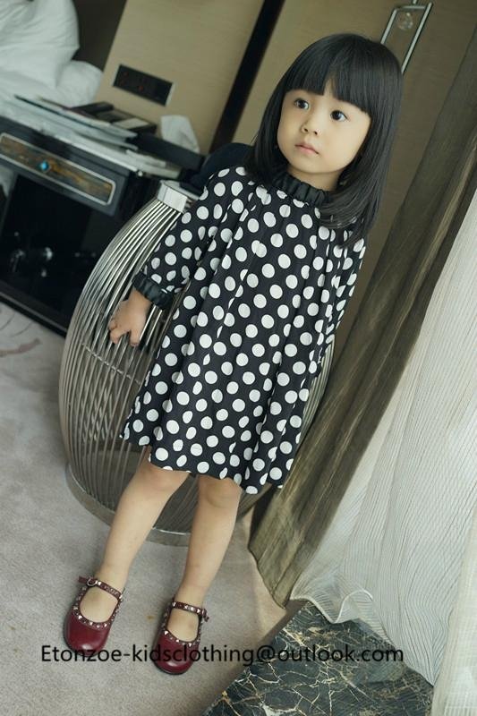 Etonzoe Kids One Piece Dress Woolen Dress Girls Fashion Dress Whie dot Clothes 2