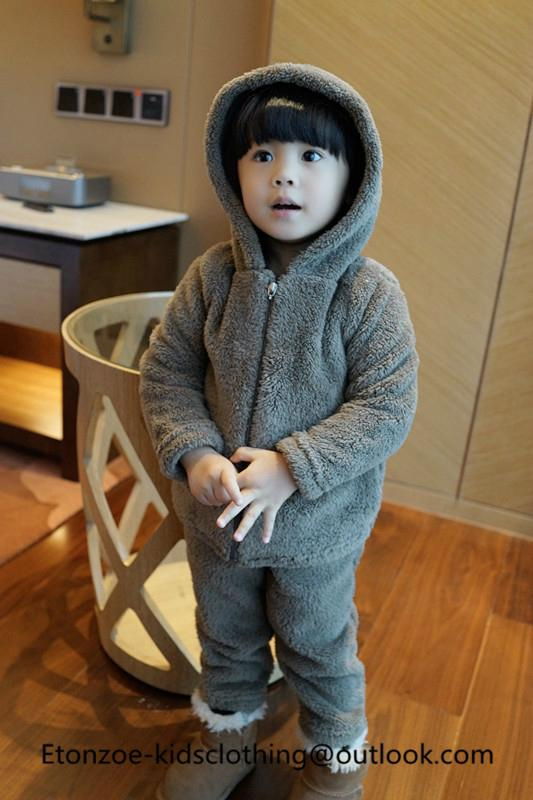 Etonzoe Kids Lambs wool suit Furry Home Clothing Children Winter Woolen Suit 2