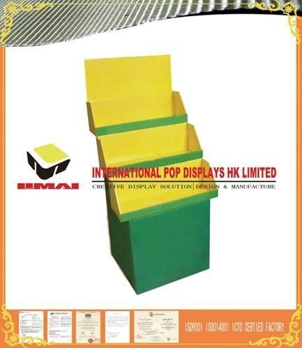 Full Color Printing Cardboard Trapezoid Display Stand With Three Tier 