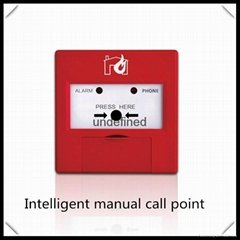 Addressable manual call point used with an intelligent two-bus control panel