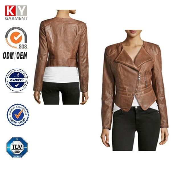 chinese factory mature women wear garment dye pu leather jacket