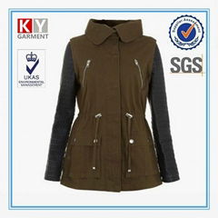 new european style leather sleeve women fashion coats 2015