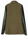 Coat Outerwear Military Green Faux PU Leather Sleeve Canadian Jacket 2