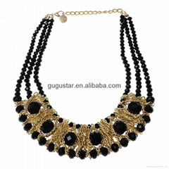 three layered crystal bead chunky necklace jewelry