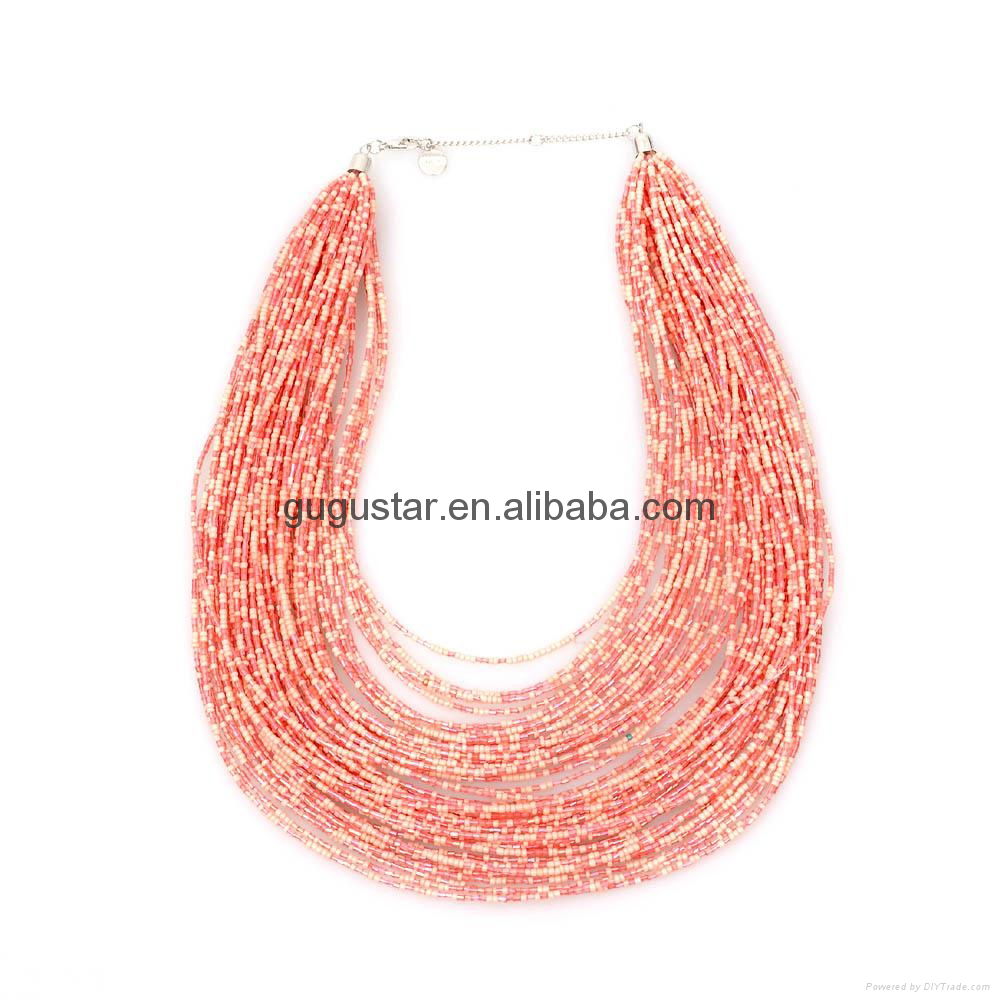 multi layered seed bead chains chunky necklace 4