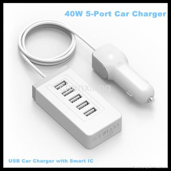 40W 8A 5V 5 Port USB Car Charger