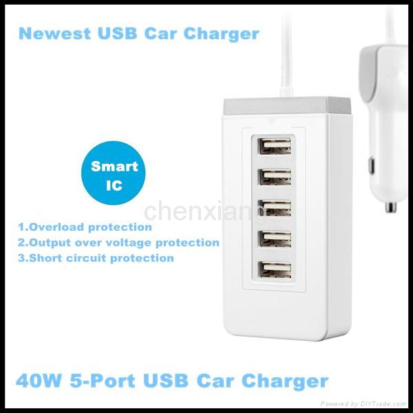 40W 8A 5V 5 Port USB Car Charger 4