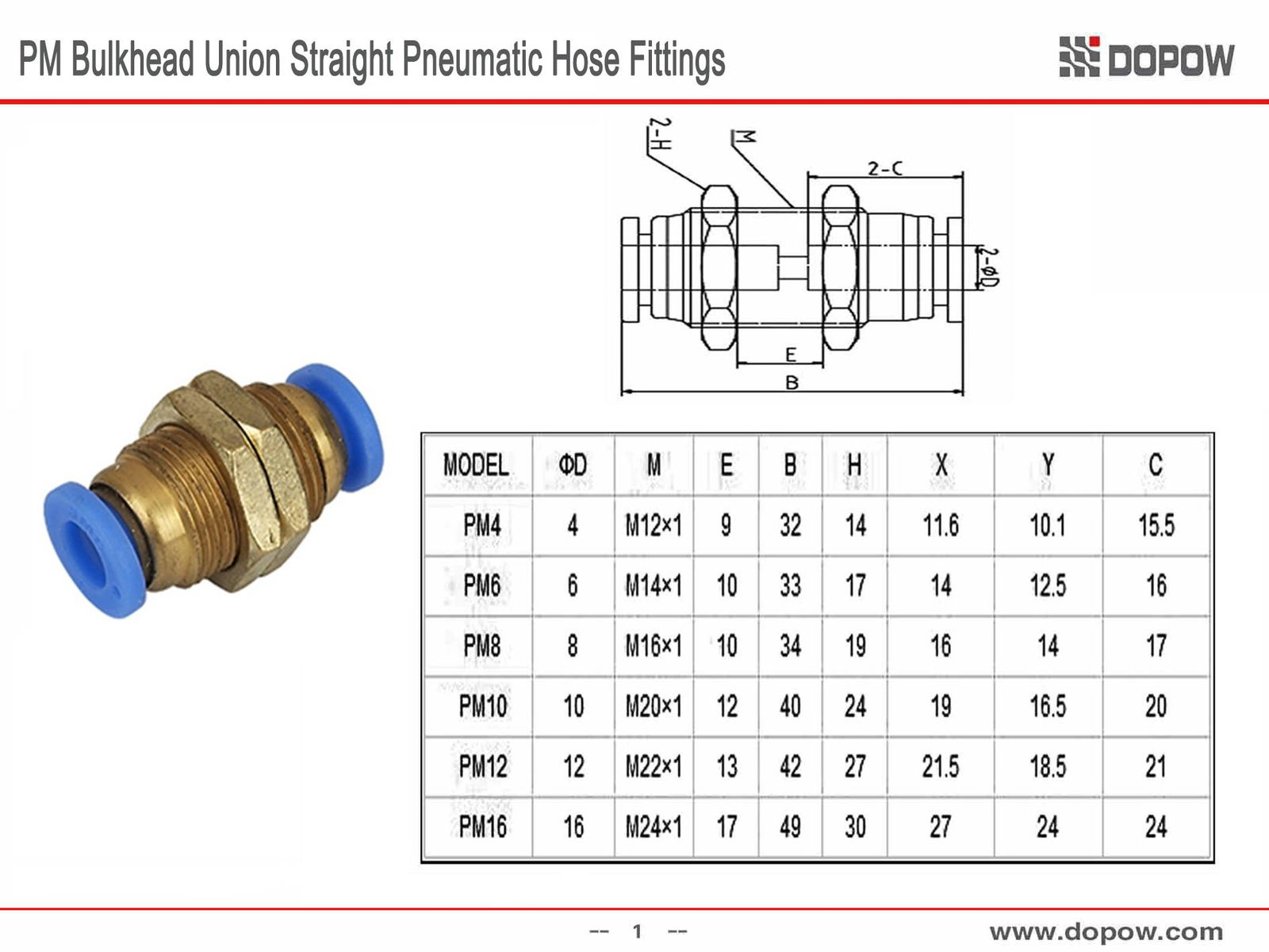 Dopow PM-4 Bulkhead Union Pneumatic Fittings 3