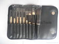 9pcs wood handle makeup brush set face brush cosmetic brush（Black leather bag） 2